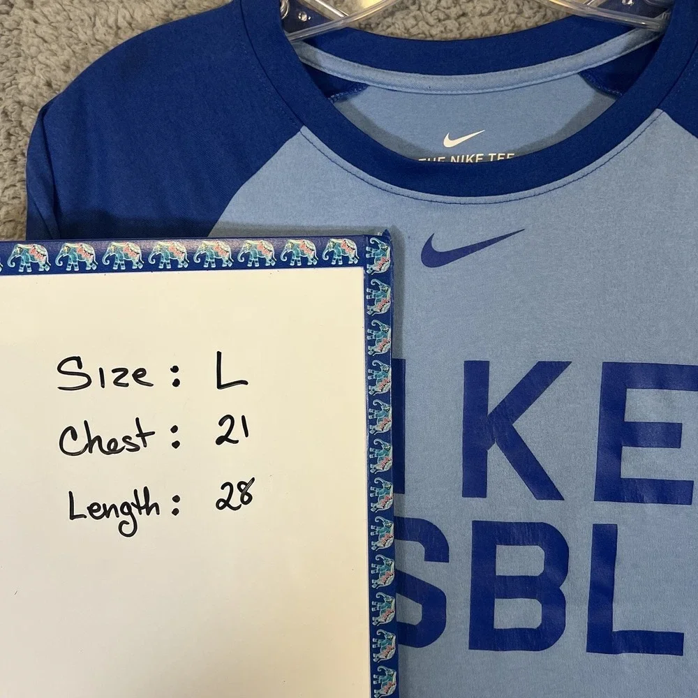 Nike BSBL Dri-Fit Shirt Men's Size L Light Blue Royals Baseball Raglan‎ Henley